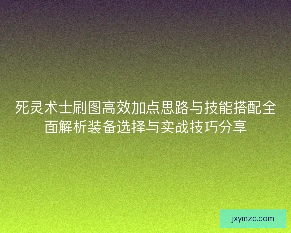 死灵术士刷图高效加点思路与技能搭配全面解析装备选择与实战技巧分享